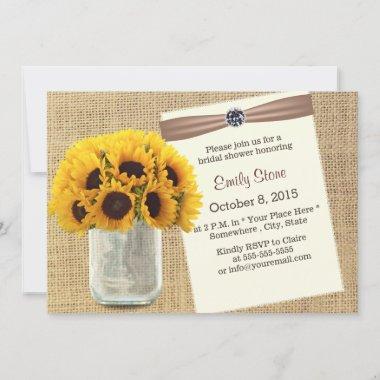 Country Sunflower & Mason Jar Burlap Bridal Shower Invitations
