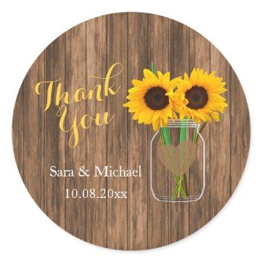 Country Sunflower Mason Jar - Thank You Classic Round Sticker