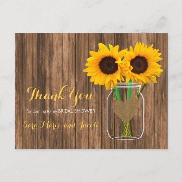 Country Sunflower Mason Jar - Thank You PostInvitations