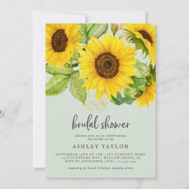 Country Sunflower | Mint Bridal Shower Invitations