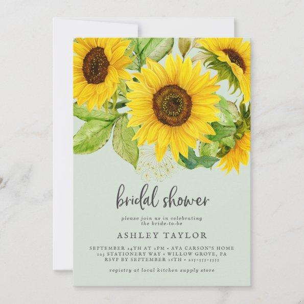 Country Sunflower | Mint Bridal Shower Invitations