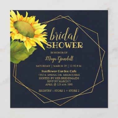 Country Sunflower Navy Blue Bridal Shower Invitations