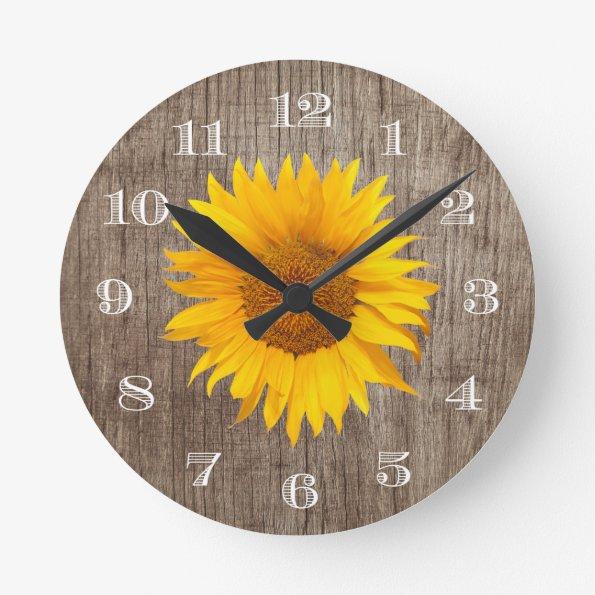 Country Sunflower Rustic Barn Wood Vintage Round Clock