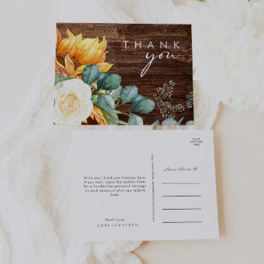 Country Sunflower Script | Wood Wedding Thank You PostInvitations