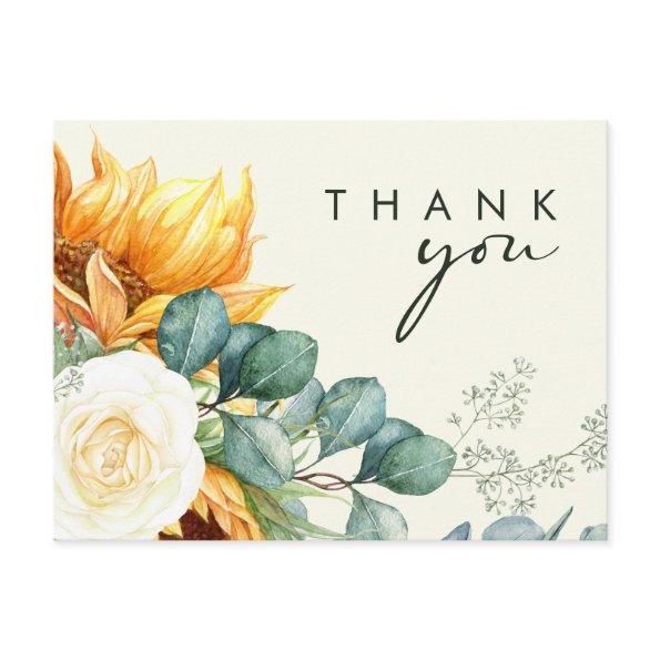 Country Sunflower Script Yellow Wedding Thank You Post