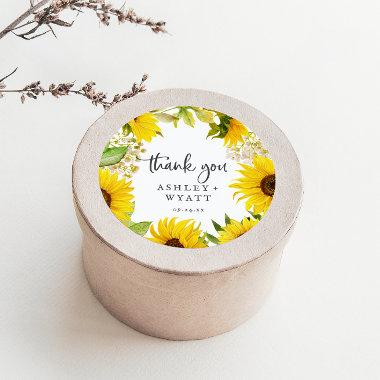 Country Sunflower Thank You Wedding Favor Sticker