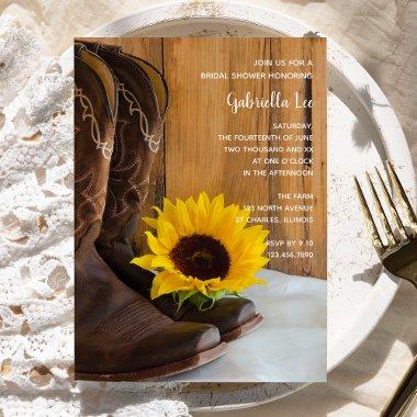 Country Sunflower Western Bridal Shower Invitations