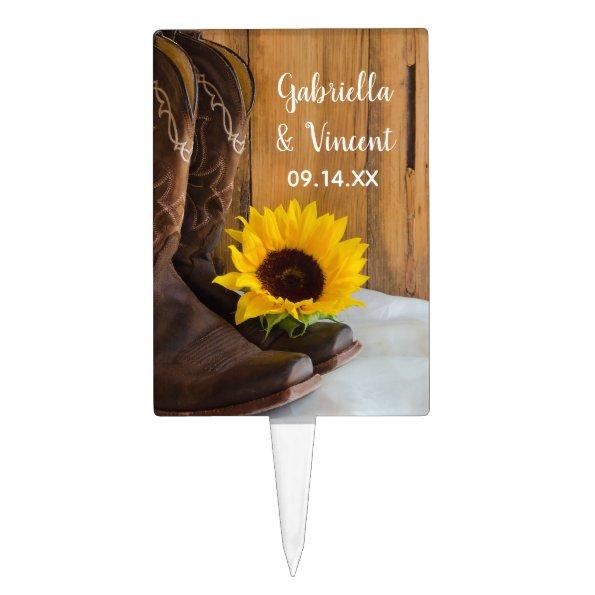 Country Sunflower Western Wedding Cake Topper