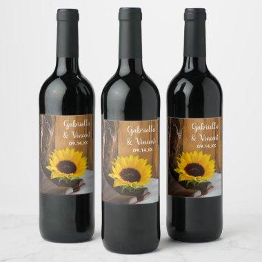 Country Sunflower Western Wedding Wine Label