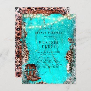 Country Turquoise Cowboy Boots Brunch & Bubbly Invitations
