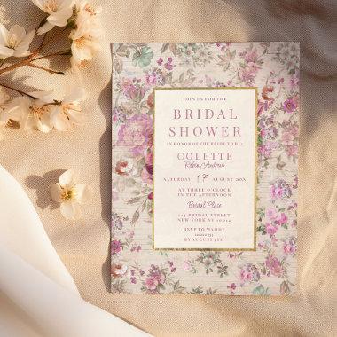 Country vintage chic pink floral Bridal Shower Invitations