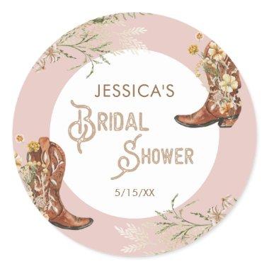 Country Watercolor Floral Boots Bridal Shower Classic Round Sticker