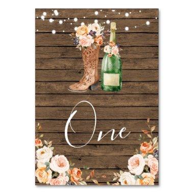 Country Western Boots and Bubbly Large Banner Table Number