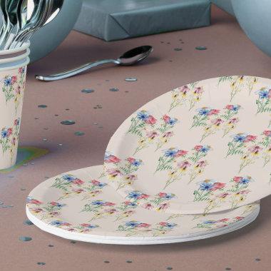 Country Wildflower Poppy Daisy Coneflower Pattern Paper Plates