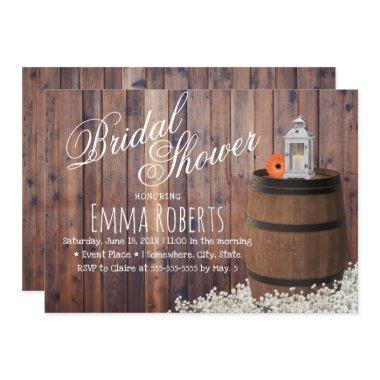 Country Wine Barrel & Lantern Floral Bridal Shower Invitations