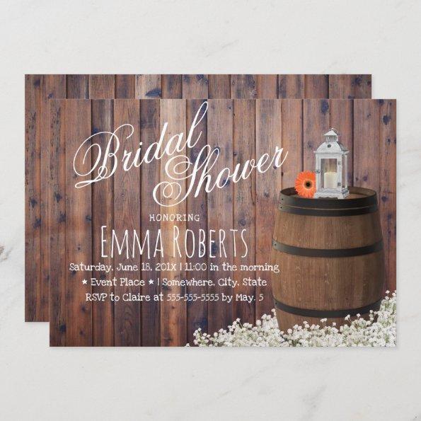 Country Wine Barrel & Lantern Floral Bridal Shower Invitations