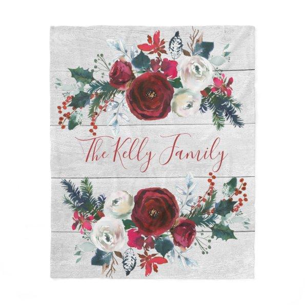 Country Wood Rustic Winter Floral Cozy Family Gift Fleece Blanket