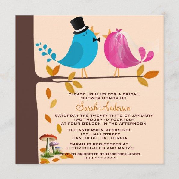 Couple birds on branch | Fall Bridal Shower Invitations
