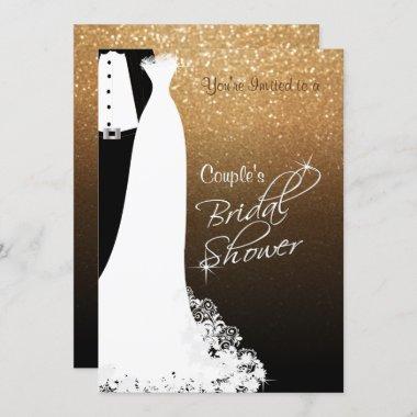 Couple Bridal Shower in Black & Gold Glitter Invitations