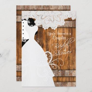 Couple Bridal Shower in Rustic Wood and Lace Invitations