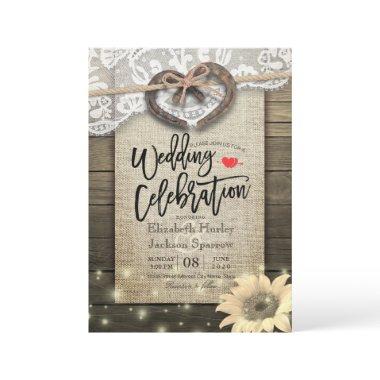 Couple Horseshoe Heart Lace Wood Sunflower Wedding