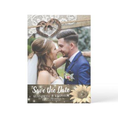 Couple Horseshoe Sunflower Wedding Save Date PHOTO Save The Date