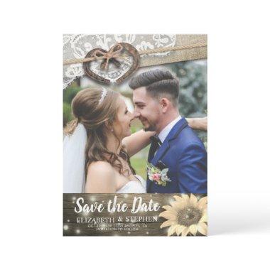 Couple Horseshoe Sunflower Wedding Save Date PHOTO Save The Date