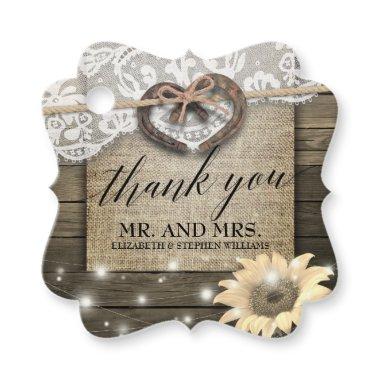 Couple Horseshoes Sunflower Wood Wedding Thank You Favor Tags