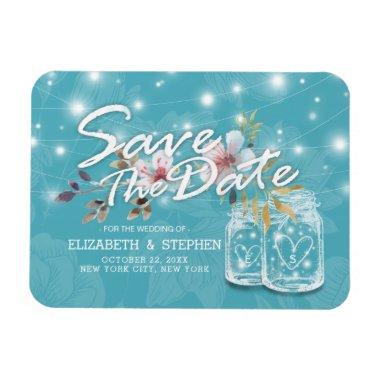 Couple Mason Jar Blue Floral Wedding Save The Date Magnet