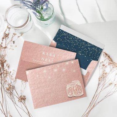 Couple Mason Jars String Lights Rose Gold Wedding Envelope