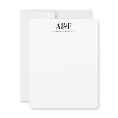 Couple Monogram Minimalist Simple Chic Black White Note Invitations