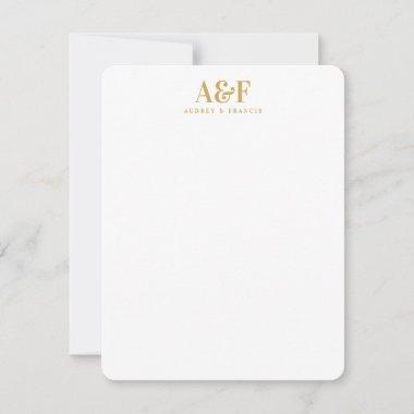 Couple Monogram Minimalist Simple Chic Gold White Note Invitations