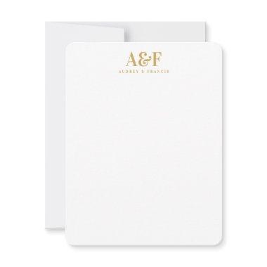 Couple Monogram Minimalist Simple Chic Gold White Note Invitations