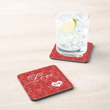 Couple Monogrammed Valentine's Day hearts Coaster