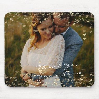 Couple Thank Favor Photo Golden Confetti Hearts Mouse Pad