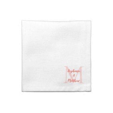 Couple Wedding Monogram Initial Names Modern Coral Cloth Napkin