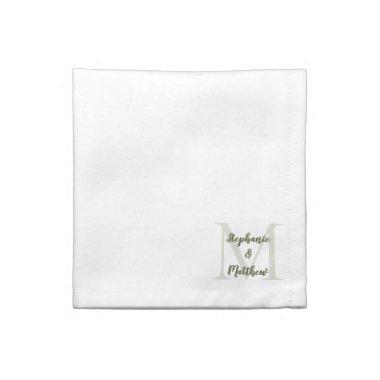 Couple Wedding Monogram Initial Names Olive Green Cloth Napkin