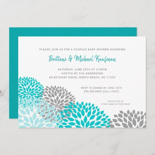 Couples Baby Shower Invitations, turquoise gray Invitations
