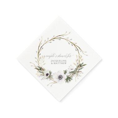 Couples  Floral Wreath Anemone Rustic Napkins