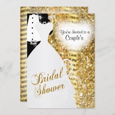 Couple's Bridal Shower in an Elegant Gold Glitter Invitations