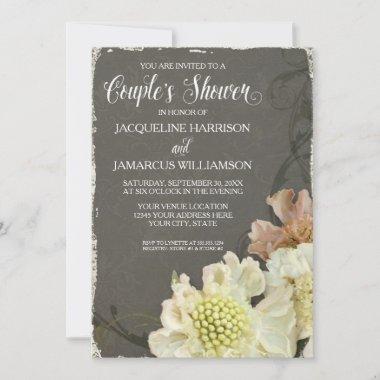 Couples Bridal Shower Party Modern Flowers Art Invitations