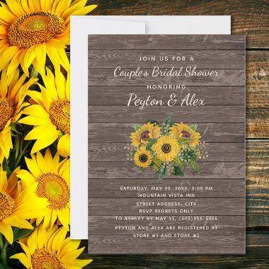 Couples Bridal Shower Rustic Wood Sunflowers Invitations