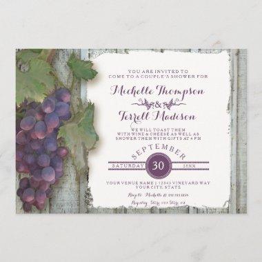 Couples Bridal Shower Vineyard Wine Grapes Theme Invitations