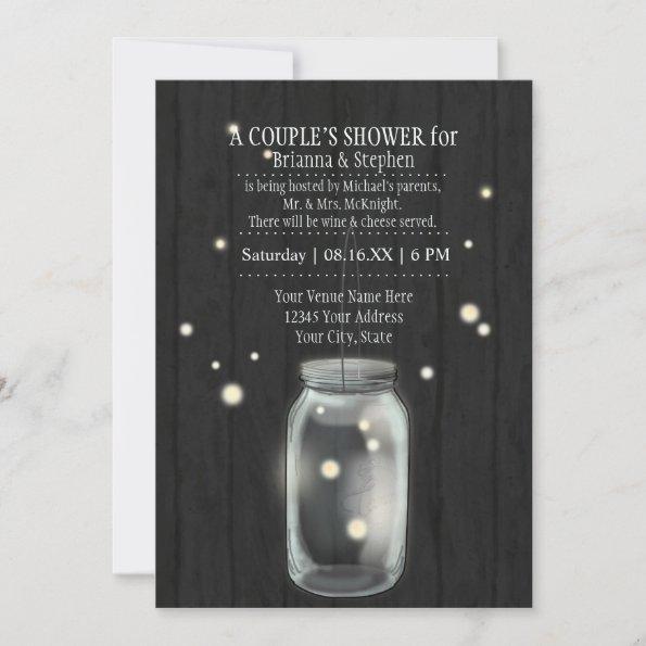 Couples Bridal Shower w Mason Jar n Fireflies Invitations