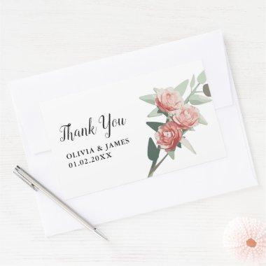 Couples Elegant Rose Floral Thank You Rectangular Sticker
