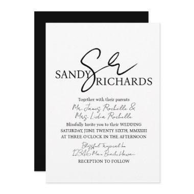 Couples Monogrammed Black White Script Wedding