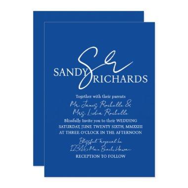 Couples Monogrammed Blue White Script Wedding