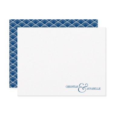 Couples Personalized Stationery Navy Blue Scallop Note Invitations