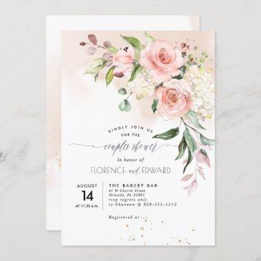 Couples Shower Blush Watercolor Roses Invitations