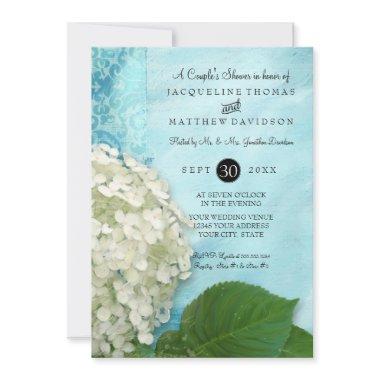 Couples Shower Damask White Hydrangea Wedding Invitations